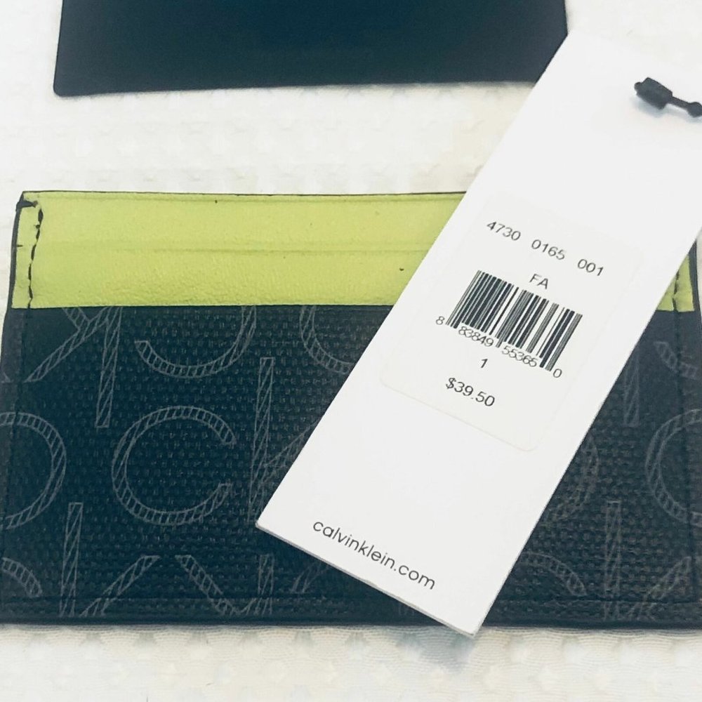 Calvin Klein Mens Black Green Leather Credit Card Holder Small Wallet Set Of 2 - Picture 3 of 10